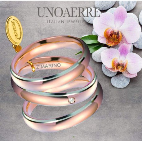 Fede UNOAERRE comoda 4 mm colore rosa bordo bianco rodiato oro 18 kt